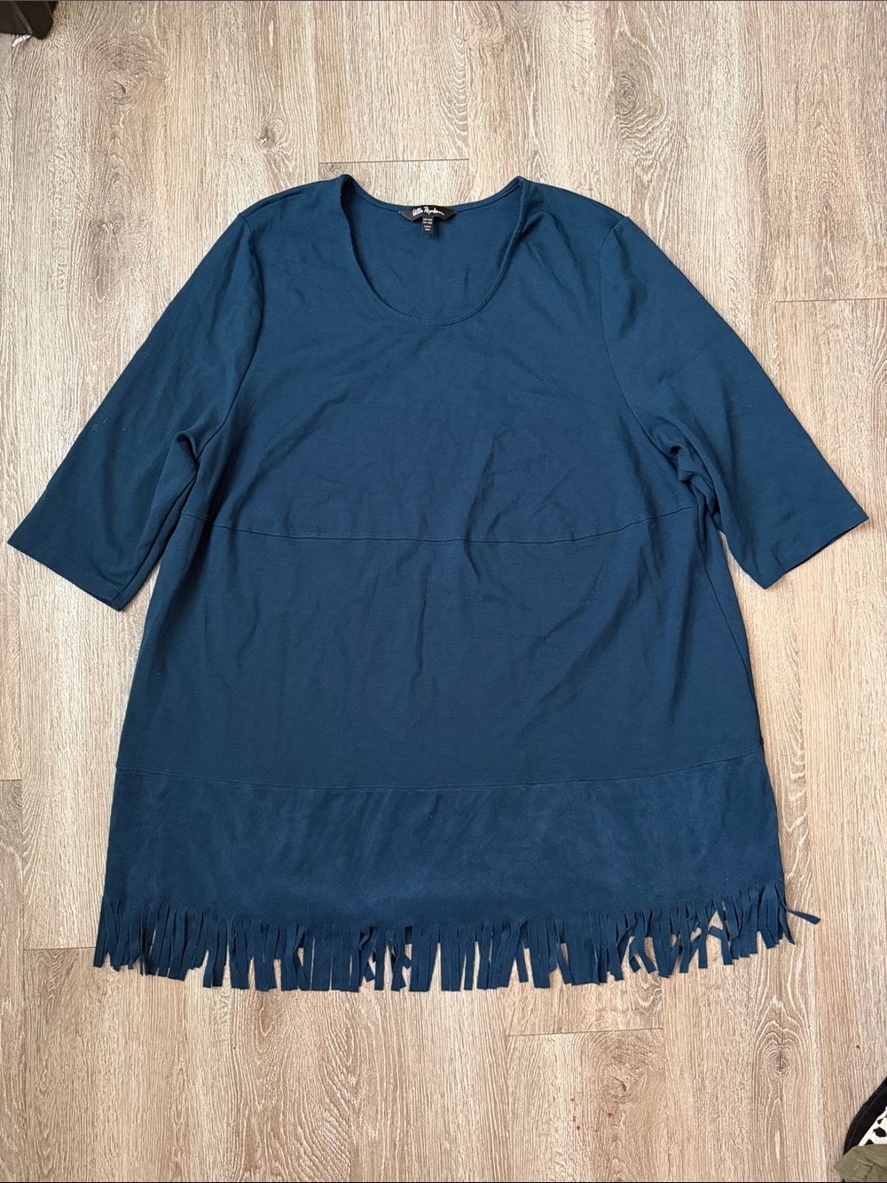 Ulla Popken teal blue  Fringe-Hem Scoop Tunic dress size 24 26